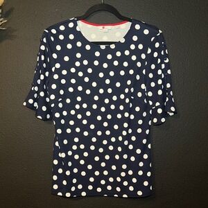 Boden Navy Polka Dot Top Womens 8 Flutter Sleeve Stretch Blouse Classic Chic